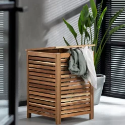 CASA Acacia Cesta Para Colada De Lujo Negro, Natural| Cesto De La Ropa