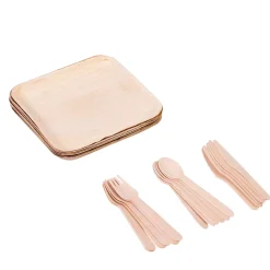 CASA Areca Leaf Platos 6 Unidades Con Cubierto Natural| Platos