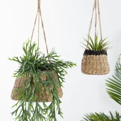 CASA Baku Macetero Colgante Negro, Natural| Colgadores Para Plantas