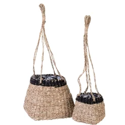 CASA Baku Macetero Colgante Negro, Natural| Colgadores Para Plantas