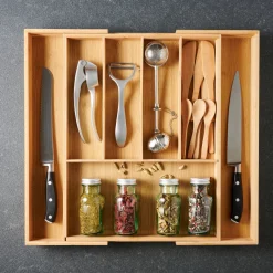 CASA Bamboo Organizador Cajon Extensible Natural| Cestas De Cajonera