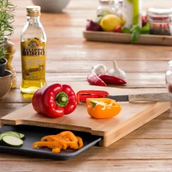 CASA Bamboo Tabla Para Cortar Con Recipiente Gris, Natural| Tablas De Cortar