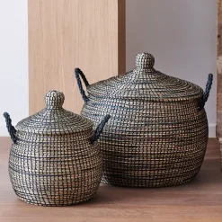 CASA Leo Cesta Lujo Negro, Natural| Cestas De Almacenaje