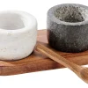 CASA Marble Pimentero/Salero Con Cuchara Y Sop. Negro, Blanco, Natural| Accesorios De Cocina