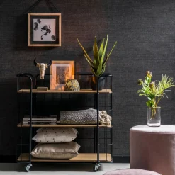 CASA Oslo Con Ruedas 3 Baldas Negro, Natural| Estanterías