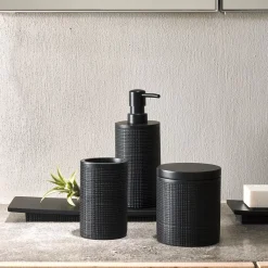 CASA Samourai Soporte De Algodones Con Tapa Negro| Accesorios De Tocador