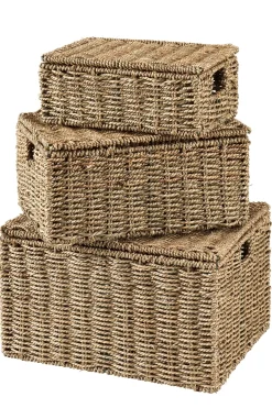 CASA Seagrass Cesta Almacenaje S Con Tapa Natural| Cestas De Almacenaje
