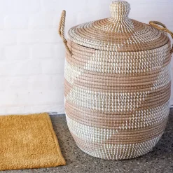 CASA Yasmine Cesta De Lujo Con Tapa Blanco, Natural| Cesto De La Ropa